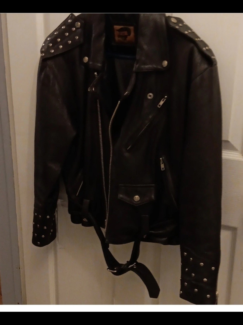 Studded Black Leather Biker Jacket - Women